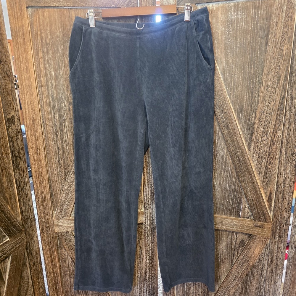 L L Bean Pants Women's Size Large Blue Knit Cords Corduroy Straight Leg Pockets